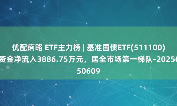 优配痢略 ETF主力榜 | 基准国债ETF(511100)主力资金净流入3886.75万元，居全市场第一梯队-20250609